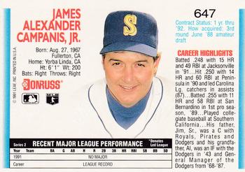 1992 Donruss #647 Jim Campanis Back