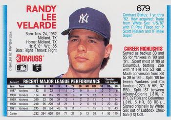 1992 Donruss #679 Randy Velarde Back
