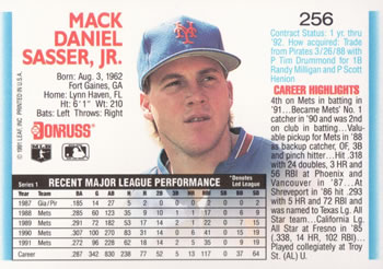 1992 Donruss #256 Mackey Sasser Back