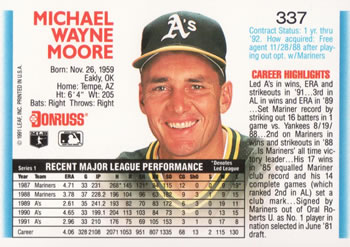 1992 Donruss #337 Mike Moore Back