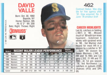 1992 Donruss #462 Dave Valle Back