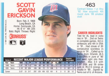 1992 Donruss #463 Scott Erickson Back