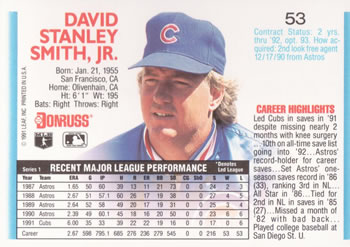 1992 Donruss #53 Dave Smith Back