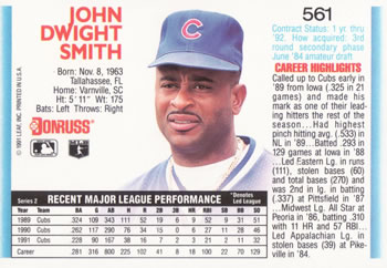 1992 Donruss #561 Dwight Smith Back