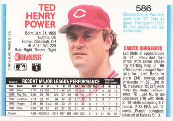 1992 Donruss #586 Ted Power Back