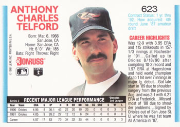 1992 Donruss #623 Anthony Telford Back