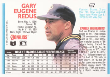 1992 Donruss #67 Gary Redus Back
