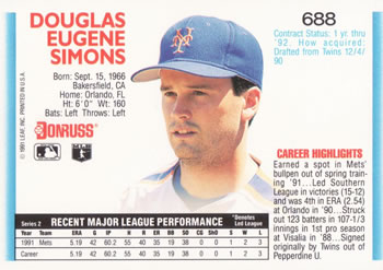1992 Donruss #688 Doug Simons Back