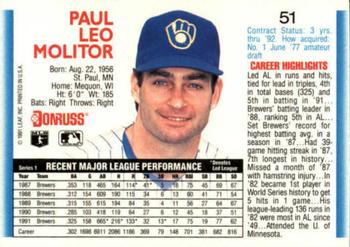 1992 Donruss #51 Paul Molitor Back