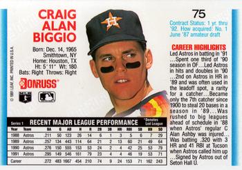 1992 Donruss #75 Craig Biggio Back