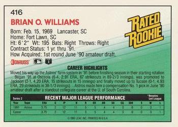 1992 Donruss #416 Brian Williams Back