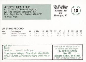 1987 Madison Muskies  #10 Jeff Kopyta Back