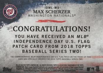 2018 Topps - MLB Independence Day U.S. Flag Manufactured Patch Relics #IDML-MS Max Scherzer Back