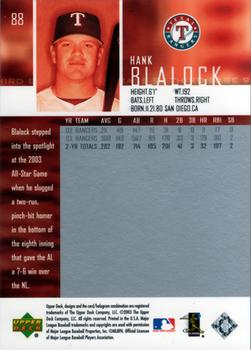 2004 Upper Deck #88 Hank Blalock Back