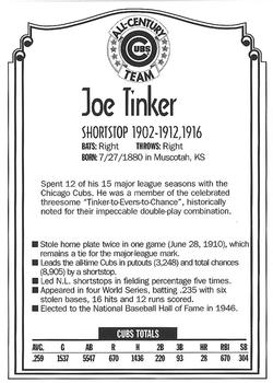 1999 Old Style Chicago Cubs All-Century Team #NNO Joe Tinker Back