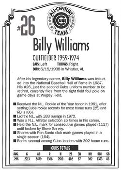 1999 Old Style Chicago Cubs All-Century Team #NNO Billy Williams Back