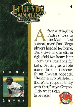 1994 Legends Fun Unlimited Tony Gwynn #4 Tony Gwynn Back