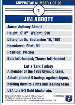 1992 Mr. Turkey Superstars #1 Jim Abbott Back