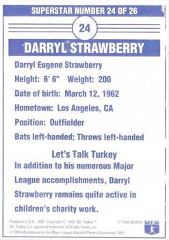 1992 Mr. Turkey Superstars #24 Darryl Strawberry Back