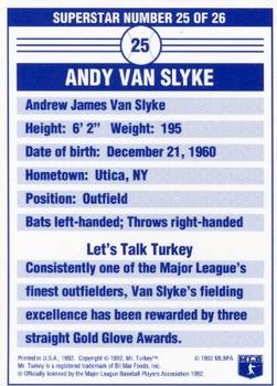 1992 Mr. Turkey Superstars #25 Andy Van Slyke Back