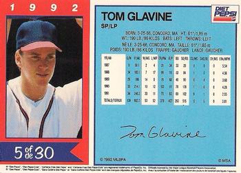 1992 Diet Pepsi #5b Tom Glavine Back