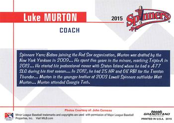 2015 Grandstand Lowell Spinners #NNO Luke Murton Back