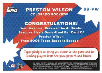 2005 Bazooka - Blasts Bat Relics #BB-PW Preston Wilson Back