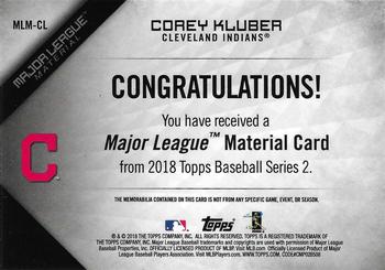 2018 Topps - Major League Material Relics (Series 2) #MLM-CL Corey Kluber Back