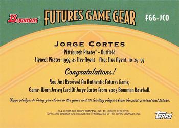 2005 Bowman - Futures Game Gear Jersey Relics #FGG-JCO Jorge Cortes Back