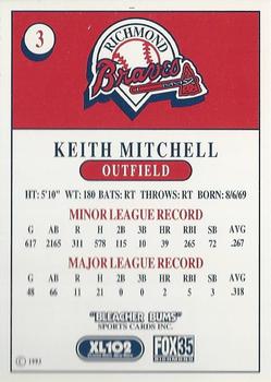 1993 Bleacher Bums Richmond Braves #3 Keith Mitchell Back