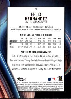 2018 Bowman Platinum - Ice #71 Felix Hernandez Back