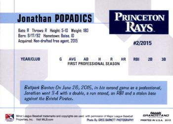 2015 Grandstand Princeton Rays #NNO Jonathan Popadics Back