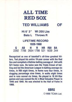 1986 TCMA All-Time Boston Red Sox - Color #8BRS Ted Williams Back