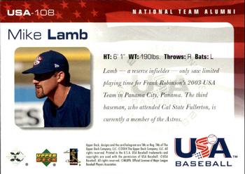 2004 Upper Deck USA 25th Anniversary #USA-108 Mike Lamb Back