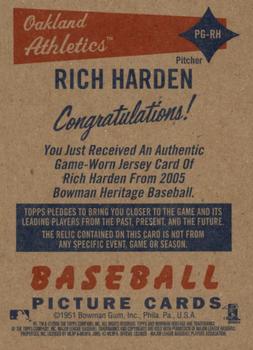 2005 Bowman Heritage - Pieces of Greatness Relics #PG-RH Rich Harden Back
