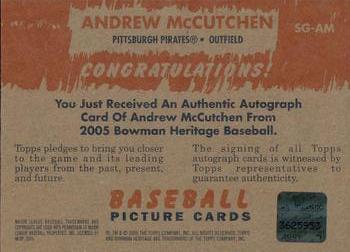 2005 Bowman Heritage - Signs of Greatness #SG-AM Andrew McCutchen Back