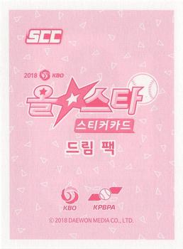 2018 SCC KBO All Star Sticker Cards #184 Sang-Soo Kim Back