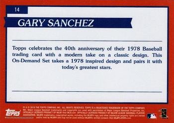 2018 Topps On-Demand Inspired By '78 #14 Gary Sanchez Back