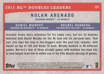 2018 Topps Big League - Gold #307 2017 NL Doubles Leaders (Nolan Arenado / Daniel Murphy / Odubel Herrera) Back