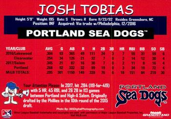 2018 Grandstand Portland Sea Dogs #NNO Josh Tobias Back