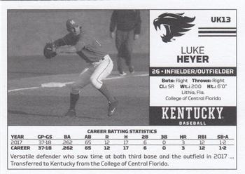 2018 Kentucky Wildcats #UK13 Luke Heyer Back
