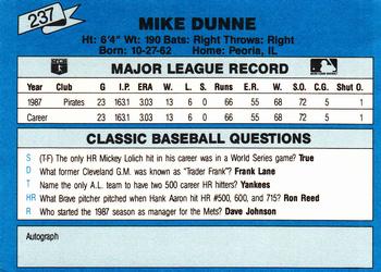 1988 Classic Blue #237 Mike Dunne Back