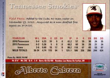 2012 Grandstand Tennessee Smokies #NNO Alberto Cabrera Back