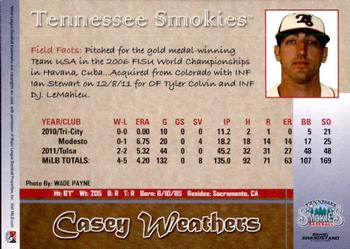2012 Grandstand Tennessee Smokies #NNO Casey Weathers Back