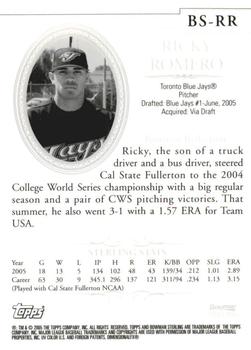 2005 Bowman Sterling #BS-RR Ricky Romero Back