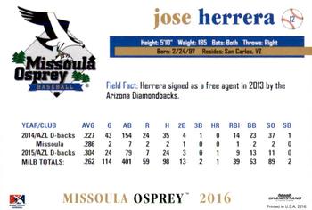 2016 Grandstand Missoula Osprey #14 Jose Herrera Back