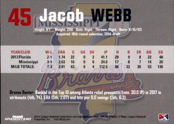 2018 Grandstand Mississippi Braves #NNO Jacob Webb Back