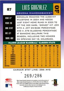 2005 Donruss - Stat Line Career #87 Luis Gonzalez Back