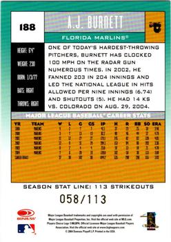 2005 Donruss - Stat Line Season #188 A.J. Burnett Back