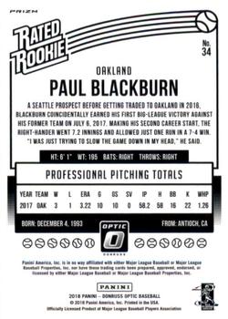 2018 Donruss Optic - Bronze #34 Paul Blackburn Back